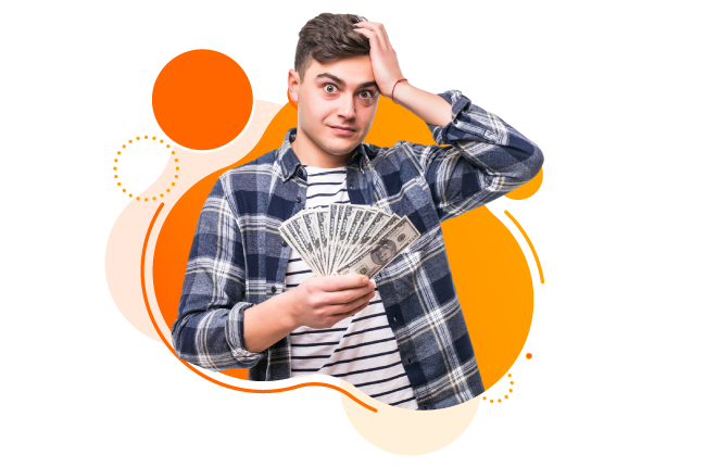 Hombre cansado con billetes