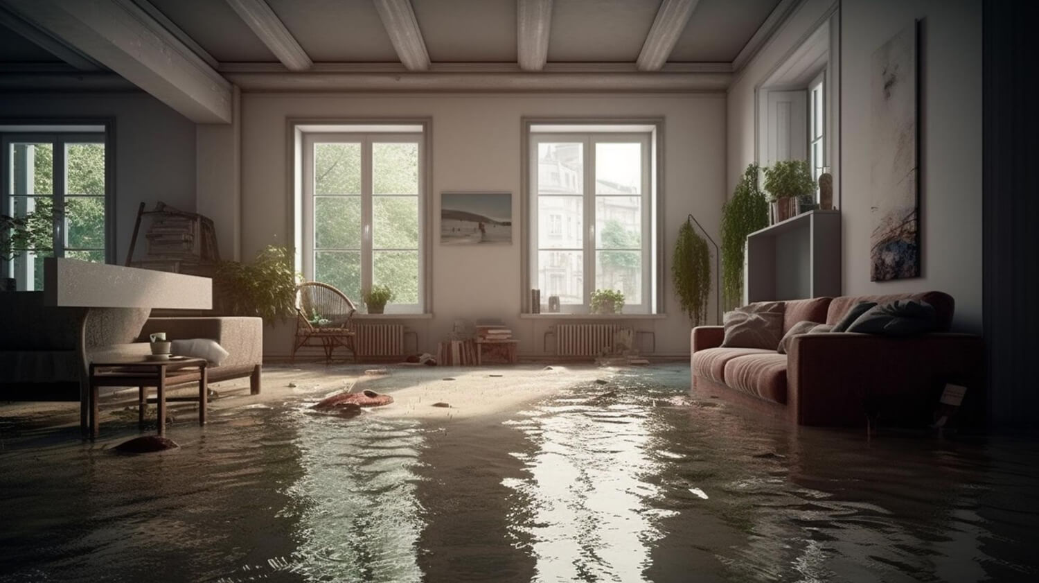 Sala de una casa inundada