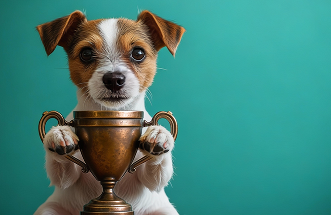 Perro con copa de oro