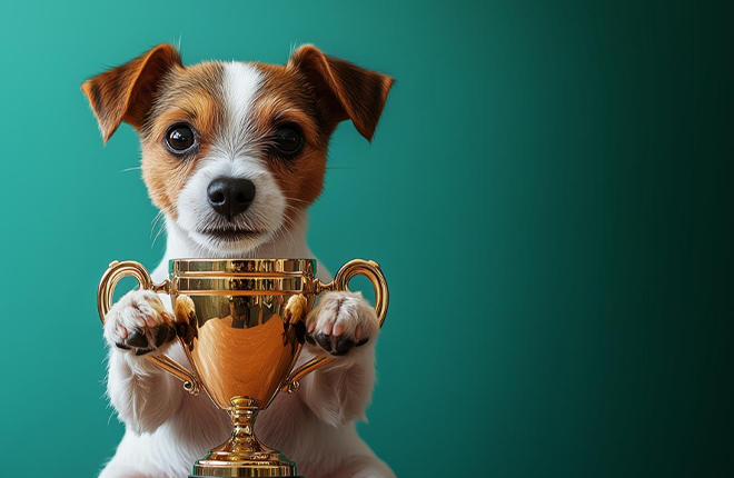 Perro con copa de oro