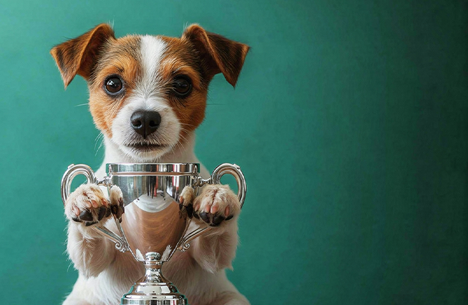 Perro con copa de oro