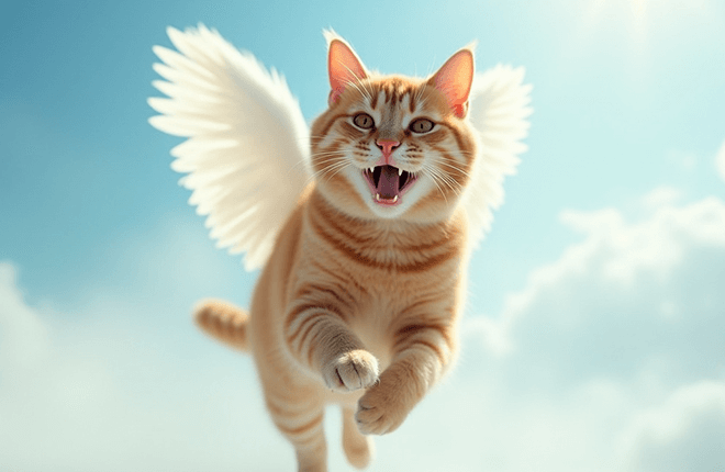 Gato volando con alas de ángel