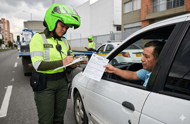 Policía imponiendo un comparendo