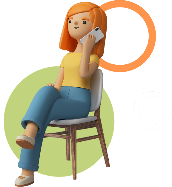 Imagen de personaje femenino en 3D hablando por teléfono