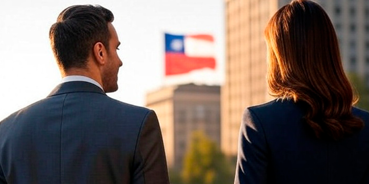 Pareja de ejecutivos de espaldas