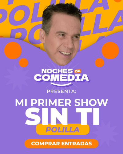 Banner promocional de “Mi primer show sin ti” de Polilla, evento de comedia el viernes 8 de mayo a las 7:00 p.m. en U. Compensar Av. 68, Bogotá