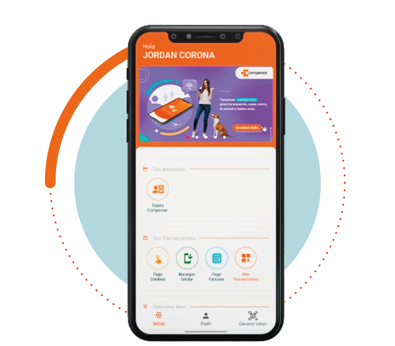 Descarga la app Billetera Móvil. Dispositivo celular con la interfaz de ingreso a la aplicación.