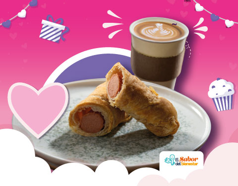 Salchicha hojaldrada + americano grande o latte mediano.