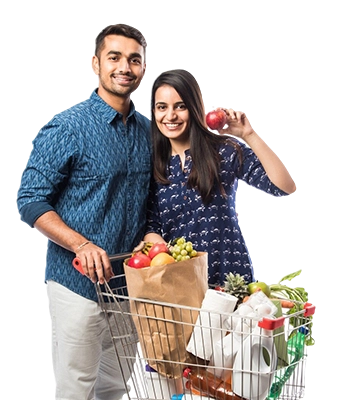 Hombre y mujer con carrito de compras