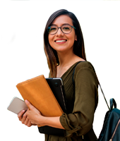 Mujer adolecente con libros de estudio