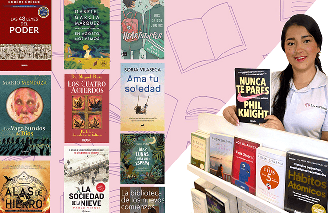 Mujer asesora ofreciendo libros de lectura