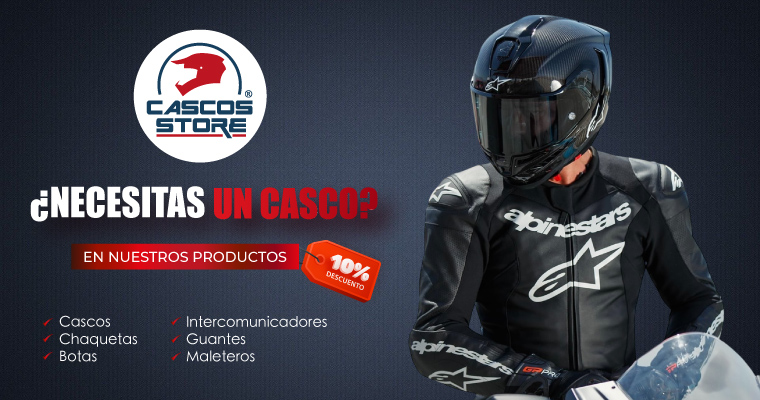 Cascos Store ¿Necesitas un caso? en nuestros productos 10% de descuento: cascos, chaquetas, botas, guantes, intercomunicadores.