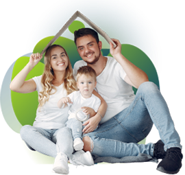 Familia con una casa de cartón