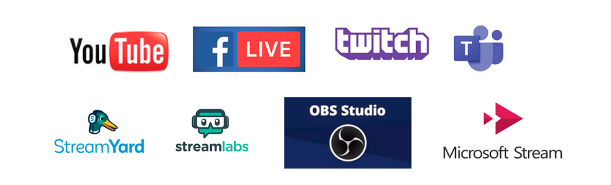 plataformas de streaming que se utilizan: Youtube, Facebook Live, Twicth, Microsoft Teams, StreamYard, StreamLabs, ODS studio , Microsoft stream