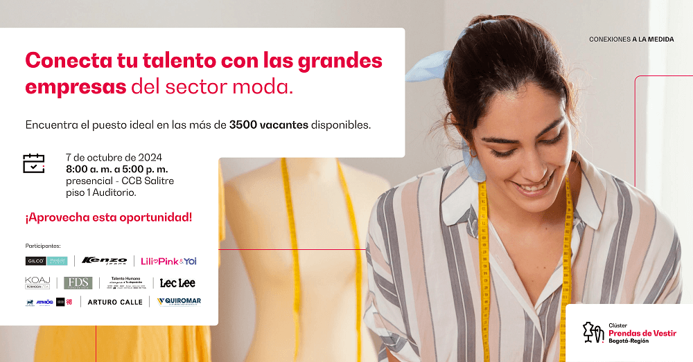 Si estás en búsqueda de empleo, participa gratuitamente en esta feria que se realizará el próximo 7 de octubre.  Te esperamos en la Cámara de Comercio de Bogotá – sede Salitre, preséntate con tu hoja de vida y documento de identidad.