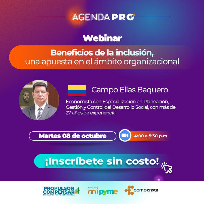 Si deseas ahondar en este importante tema, inscríbete en el webinar “Beneficios de la inclusión, una apuesta en el ámbito organizacional”. Esta charla se realiza el próximo 8 de octubre a las 4:00 p.m.