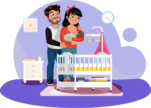 ilustracion de una pareja recibiendo un bebe
