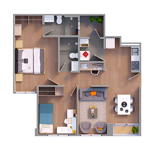 Plano 3D Tipo 1 planta 2 proyecto Arrayan - Bosques de la Calera