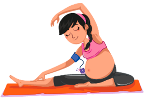 Ilustración de madre gestante en posición de yoga 